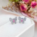 14k Gold 0.30 Ctw Natural Pink Diamond & Diamond & Butterfly Earrings