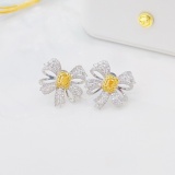 14k Gold 1.24 Ctw Natural Yellow Diamond & Diamond Earrings
