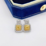 14k Gold 1.20 Ctw Natural Yellow Diamond & Diamond Earrings