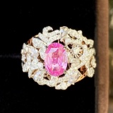 14k Gold 3.18 Ctw Natural Sapphire & Diamond Ring