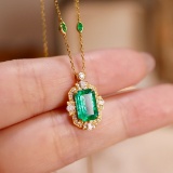 14k Gold 2.31 Ctw Vivid Green Emerald & Diamond Necklace