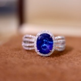 14k Gold 3.00 Ctw Vivid Blue Natural Sapphire & Diamond Ring
