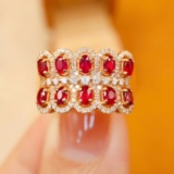 14k Gold 1.48 Ctw Vivid Red Natural Ruby & Diamond Ring