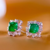 14k Gold 2.72 Ctw Vivid Green Natural Emerald & Diamond Earrings