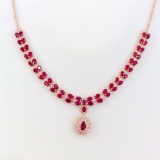 14k Gold 12.88 Ct Vivid Red Natural Ruby & Diamond Necklace