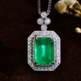 14k Gold 3.42 Ctw Vivid Green Natural Emerald & Diamond Pendant