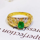 14k Gold 0.55 Ct Vivid Green Natural Emerald & Diamond Ring