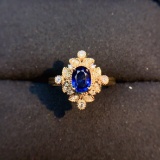 14k Gold 0.81 Ct Vivid Blue Natural Sapphire & Diamond Ring