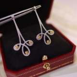 14k Gold 1.54 Ctw Natural Yellow Diamond & Diamond Earrings