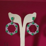 14k Gold 6.54 Ctw Vivid Green Natural Emerald & Diamond Earrings