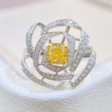 14k Gold 0.61 Ctw Natural Yellow Diamond & Diamond & Flowers Ring