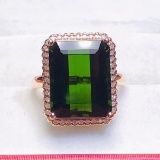 14k Gold 12 Ct Natural Tourmaline & Diamond Ring