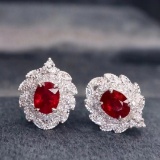 14k Gold 0.95 Ctw Natural Ruby & Diamond Earrings
