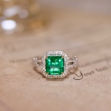 14k Gold 2.42 Ctw Vivid Green Natural Emerald & Diamond Ring