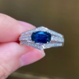 14k Gold 1.41 Ctw Natural Sapphire & Diamond Ring