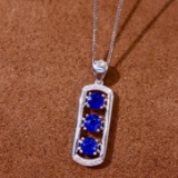14k Gold 1.05 Ctw Vivid Blue Natural Sapphire & Diamond Pendant