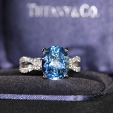 14k Gold 3.83 Ctw Natural Aquamarine & Diamond Ring