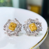 14k Gold 2.29 Ctw Natural Yellow Diamond & Diamond Earrings