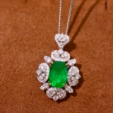 14k Gold 4.02 Ctw Vivid Green Natural Emerald & Diamond Pendant