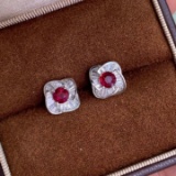 14k Gold 2.11 Ctw Natural Ruby & Diamond Earrings