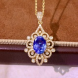 14k Gold 2.98 Ctw Natural Sapphire & Diamond Pendant
