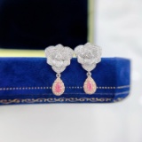 14k Gold 0.66 Ctw Natural Pink Diamond & Diamond & Flowers Earrings