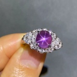 14k Gold 2.91 Ctw Natural Star Sapphire & Diamond & Cocktail Ring