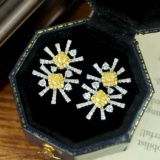14k Gold 0.96 Ctw Natural Yellow Diamond & Diamond Earrings