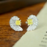 14k Gold 0.51 Ctw Natural Yellow Diamond & Diamond Earrings