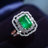 14k Gold 2.03 Ctw Vivid Green Natural Emerald & Diamond Ring