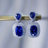 14k Gold 4.23 Ctw Natural Sapphire & Diamond Earrings