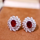 14k Gold 2.28 Ctw Vivid Red Natural Ruby & Diamond Earrings