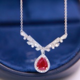14k Gold 1.35 Ctw Vivid Red Natural Ruby & Diamond Necklace