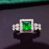 14k Gold 1.08 Ctw Vivid Green Natural Emerald & Diamond Ring
