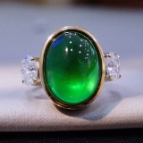 14k Gold 7.85 Ctw Vivid Green Natural Emerald & Moissanite Ring
