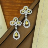 14k Gold 2.55 Ctw Natural Yellow Diamond & Diamond Earrings