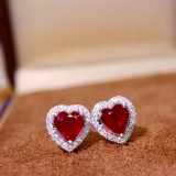 14k Gold 1.13 Ctw Vivid Red Natural Ruby & Diamond Earrings