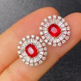 14k Gold 3.55 Ctw Natural Spinel & Diamond Earrings