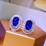 14k Gold 1.7 Ct Vivid Blue Natural Sapphire & Diamond Earrings