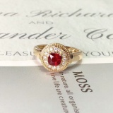 14k Gold 0.69 Ctw Vivid Red Natural Ruby & Diamond Ring