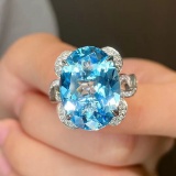14k Gold 10.48 Ctw Natural Aquamarine & Diamond Ring