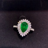 14k Gold 2.11 Ctw Vivid Green Natural Emerald & Diamond Ring
