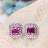 14k Gold 2.12 Ctw Natural Sapphire & Diamond Earrings