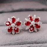 14k Gold 2.71 Ctw Natural Ruby & Diamond Earrings