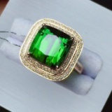 14k Gold 6.5 Ct Natural Tourmaline & Diamond Ring