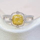 14k Gold 0.56 Ctw Natural Yellow Diamond & Diamond Ring