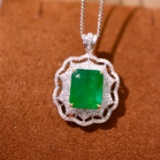 14k Gold 4.79 Ctw Vivid Green Natural Emerald & Diamond Pendant