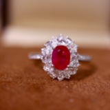 14k Gold 1.36 Ctw Vivid Red Natural Ruby & Diamond Ring