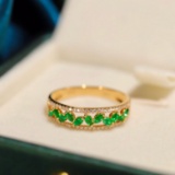 14k Gold 0.45 Ctw Vivid Green Natural Emerald & Diamond Ring