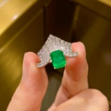 14k Gold 1.92 Ctw Vivid Green Natural Emerald & Diamond Ring